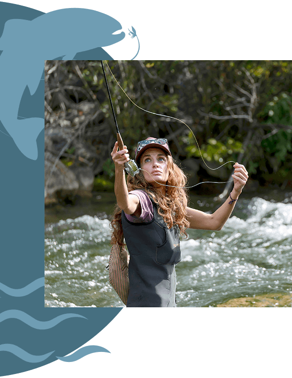 A woman fly fishing. 