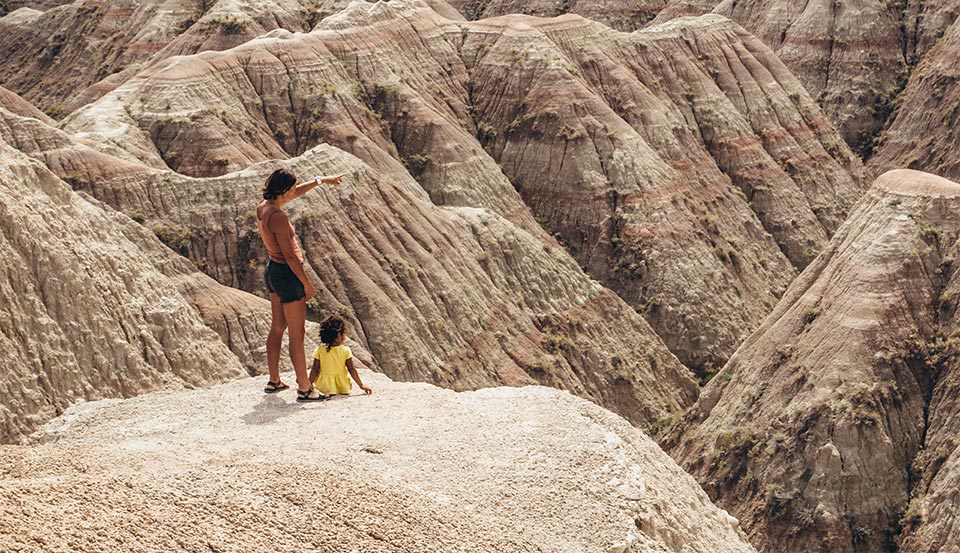 605 - South Dakota. A family out hiking.