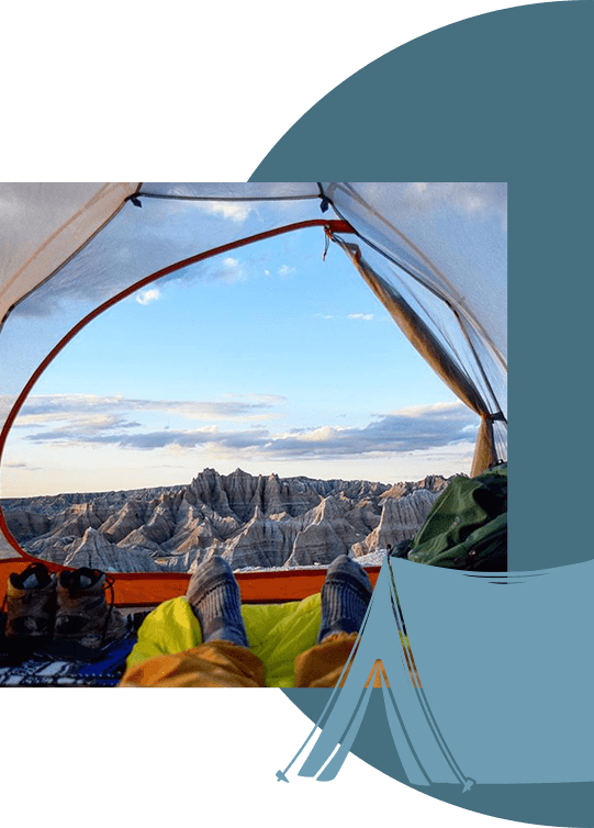 Mountains viewed from inside a tent.