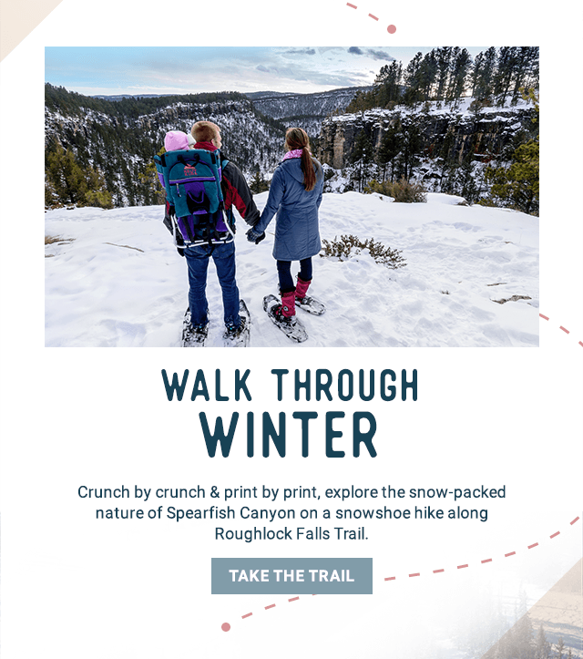 WALK THROUGH THE WINTER - Crunch by crunch and print by print, explore the snow-packed nature of Spearfish Canyon on a snowshoe hike along Roughlock Falls Trail.